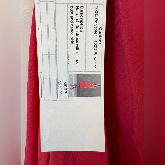 NWT Badgley Mischka Halter flowy chiffon dress with shirred bust Coral Size 10 - Picture 6 of 11